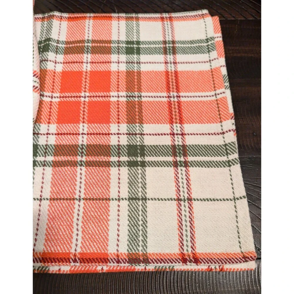 Set Of 6 Pier 1 Placemats Orange Green Cotton Red Plaid Tartan 14
